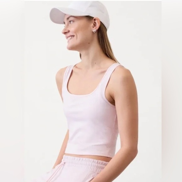 Athleta Ribbed Square Neck Shell Pink Tank Top - Picture 1 of 2
